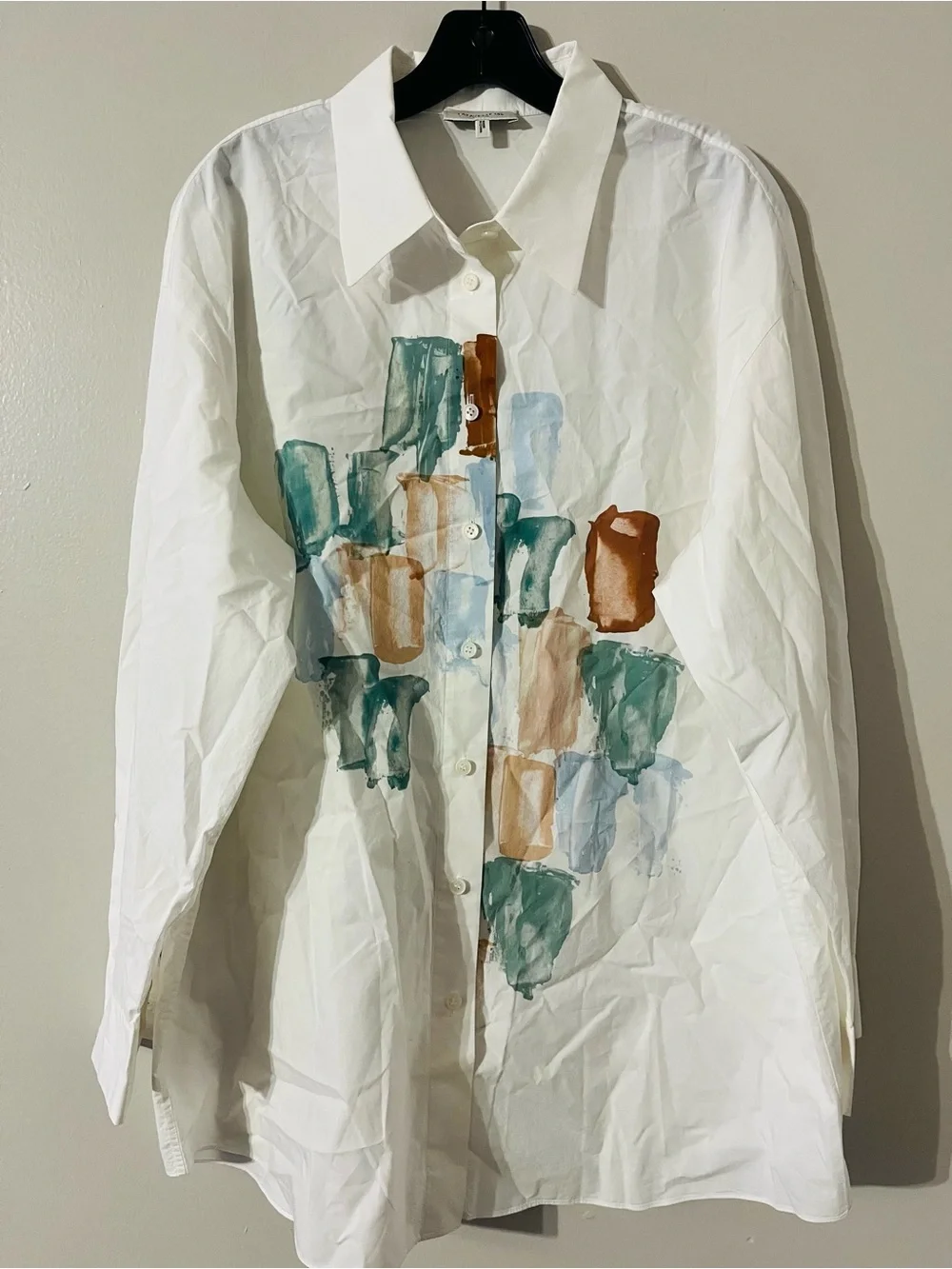LAFAYETTE 148 Painter's Palette Print Cotton Poplin Oversized Shirt Sz L